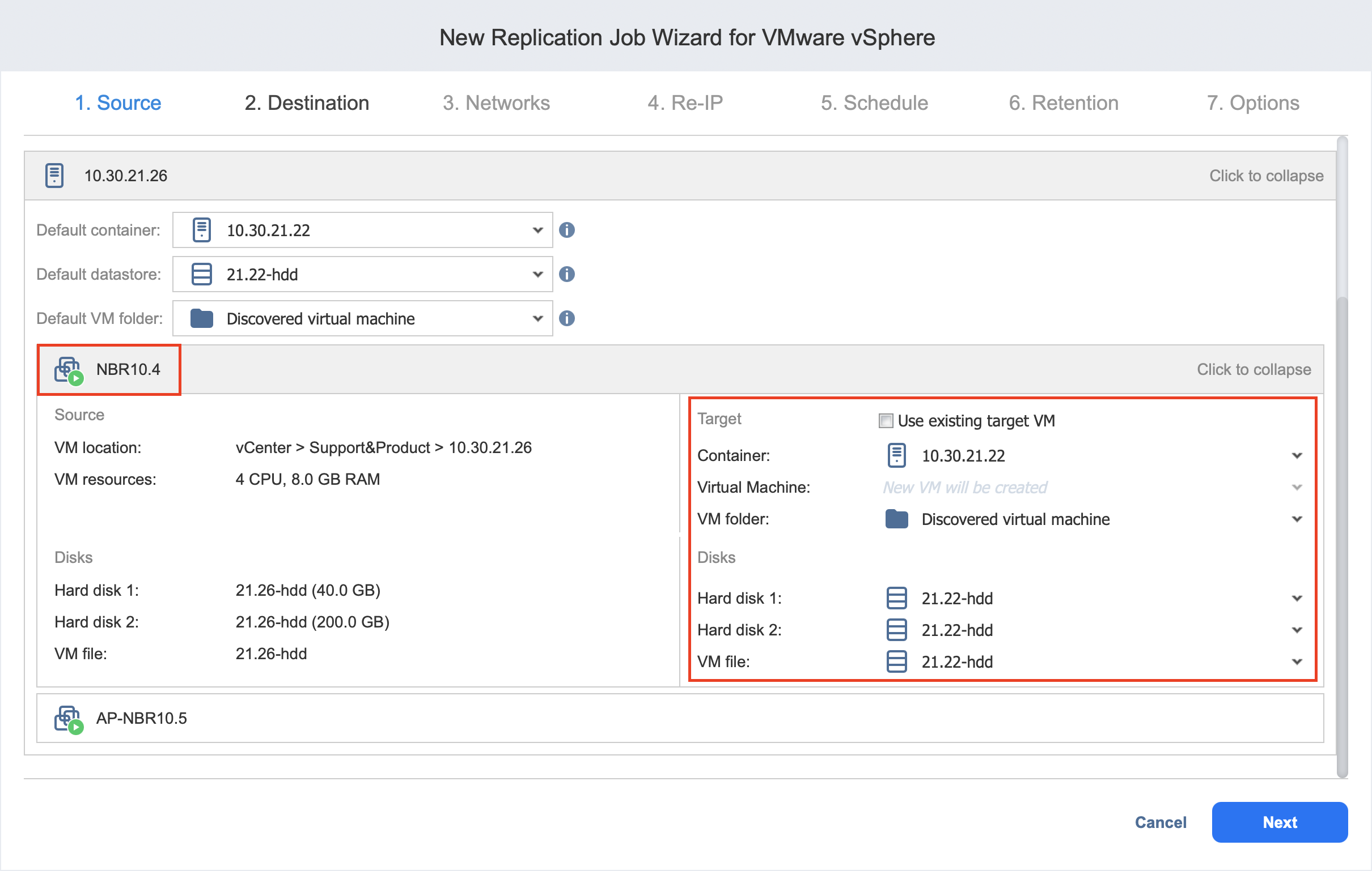 Replication Job Wizard For VMware: Destination